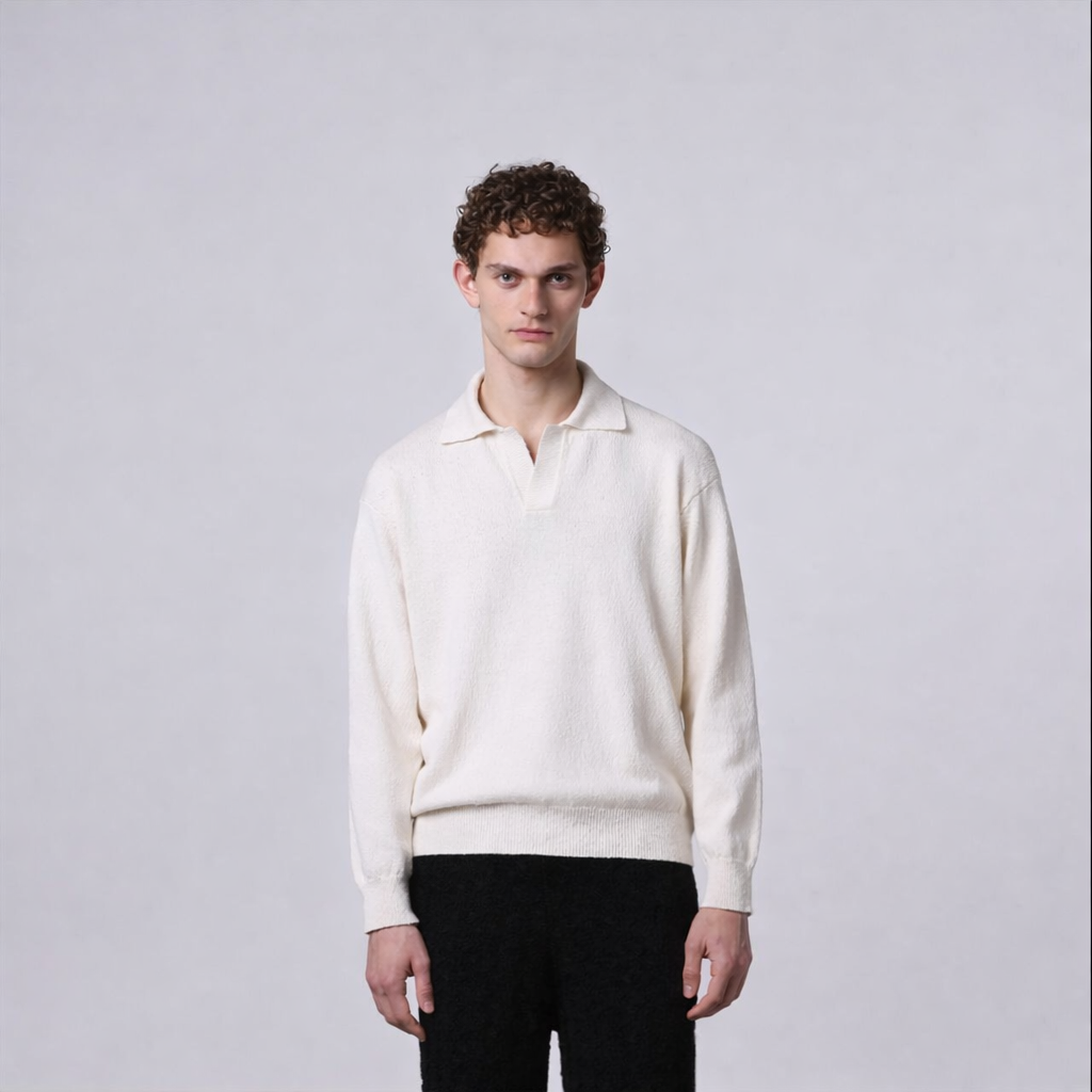 Textured Knit Polo Ecru- Hombre Amsterdam
