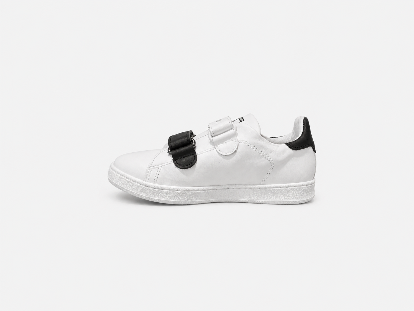 White Black Leather Velcro Sneakers Kids- Hombre Amsterdam