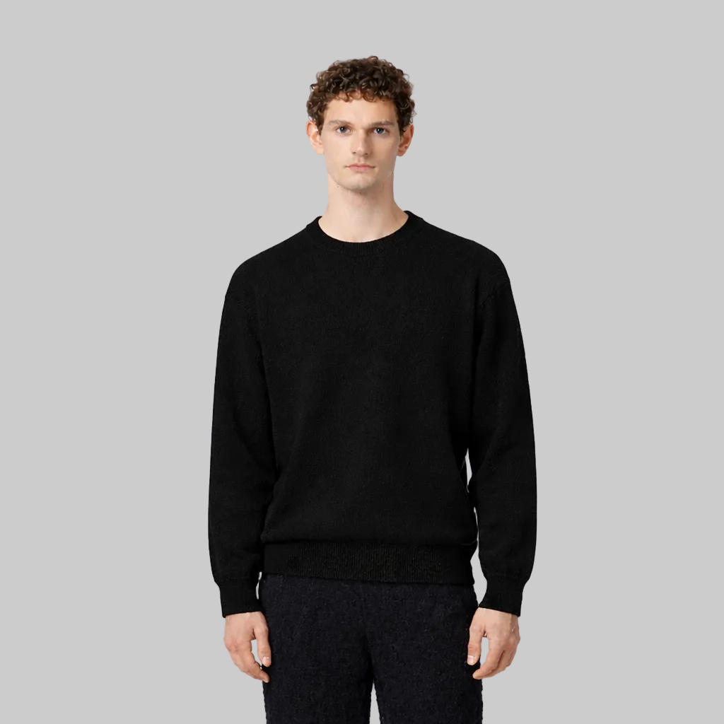 Textured Crew Neck Sweat Black- Hombre Amsterdam