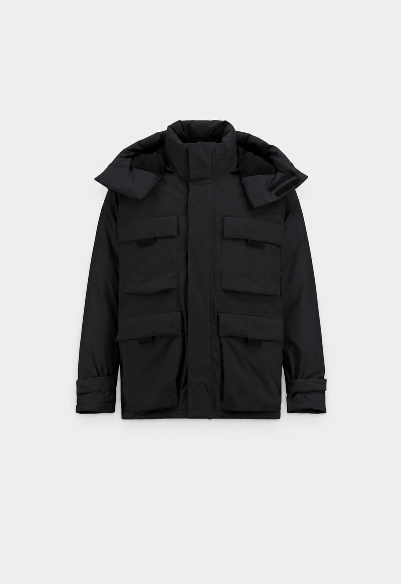 Short Parka In Stretch Down Black- Hombre Amsterdam
