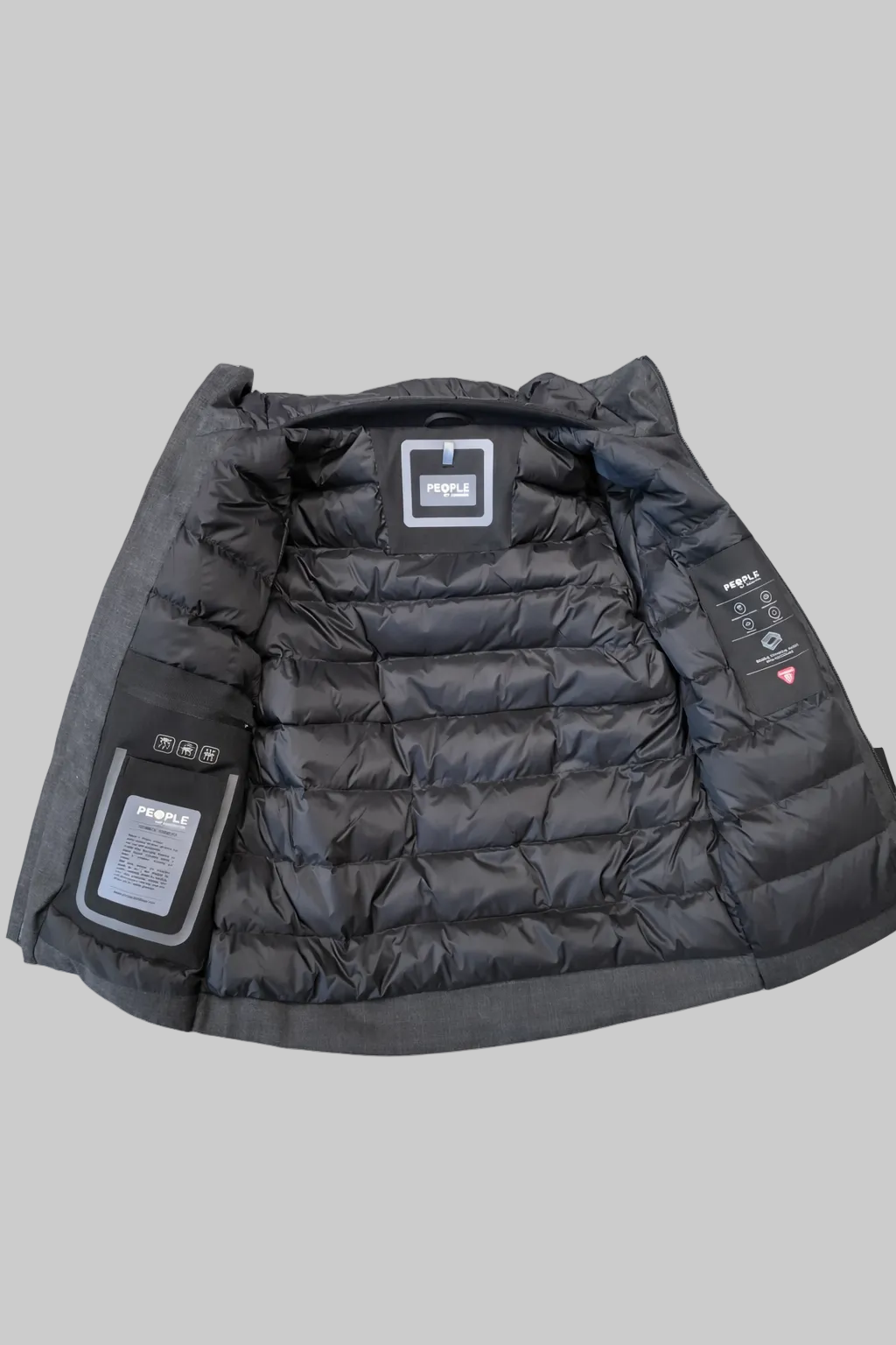 PEOPLE OF SHIBUYA PRIMALOFT JACKET WITH HOOD AND ZIP CLOSURE DARK GREY MODEL HANEDA
