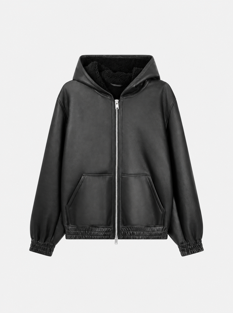 Malen Hooded Shearling Coat Black- Hombre Amsterdam