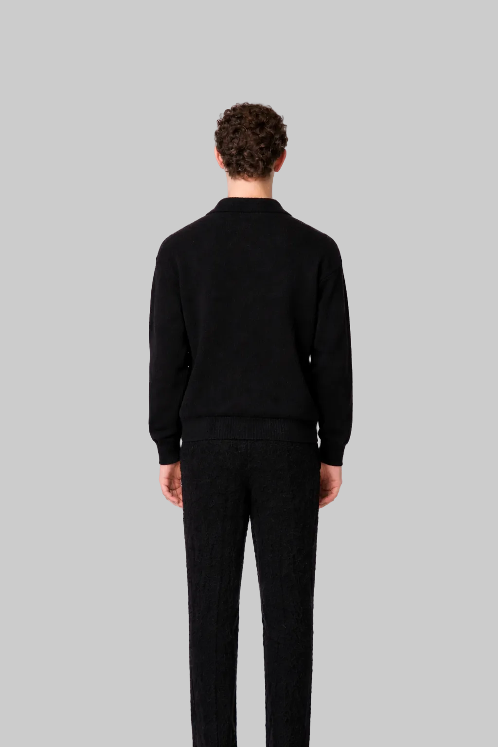 Textured Knit Polo Black- Hombre Amsterdam