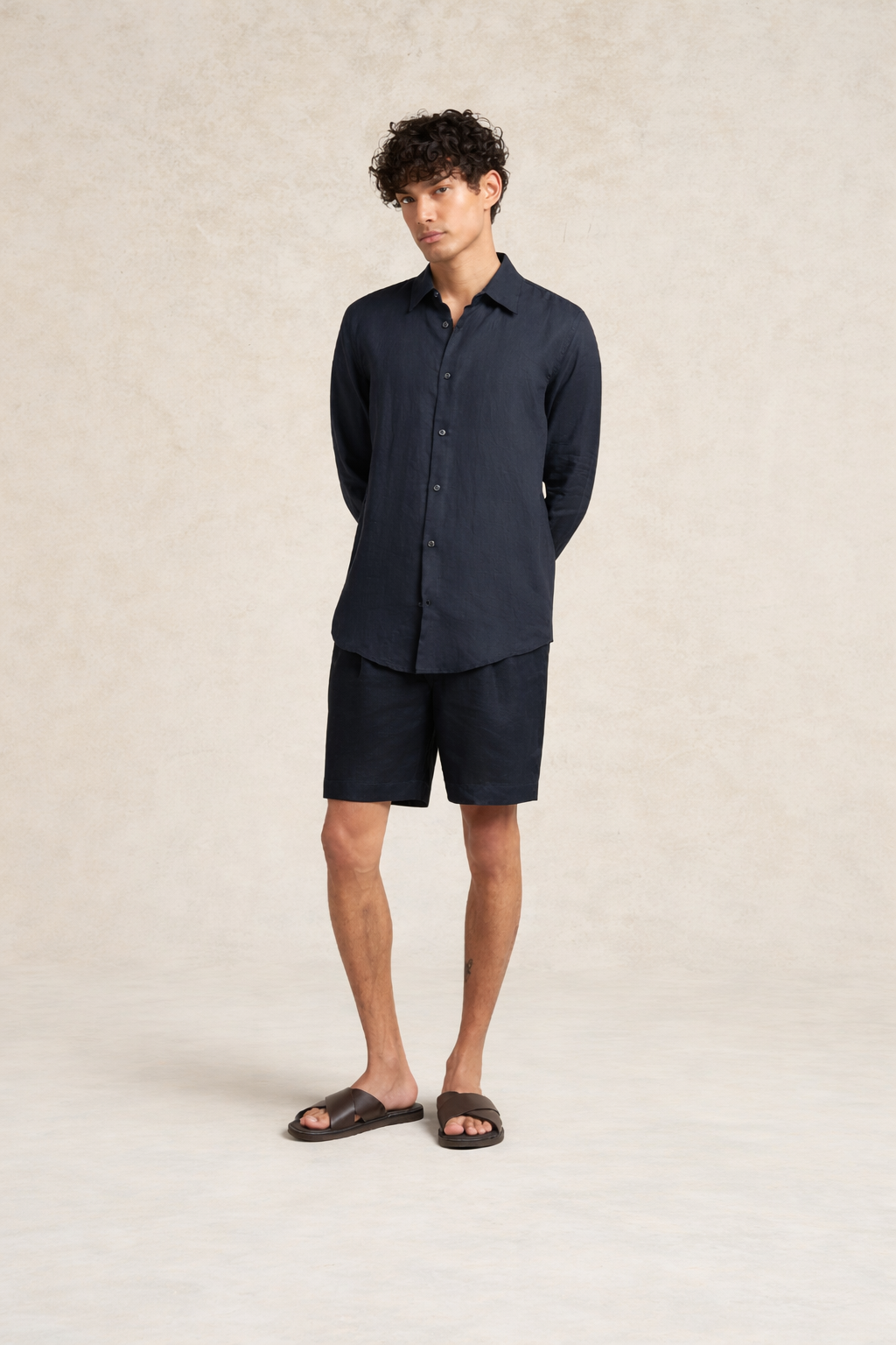 Linen Long Sleeve Shirt Navy- Hombre Amsterdam