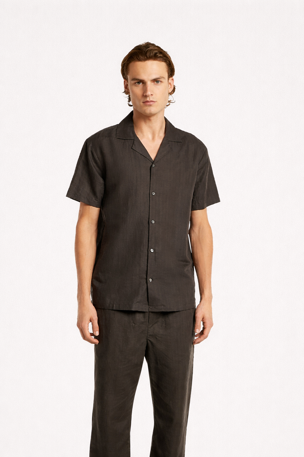 Stretch Linen Cotton Shirt Dark Brown- Hombre Amsterdam