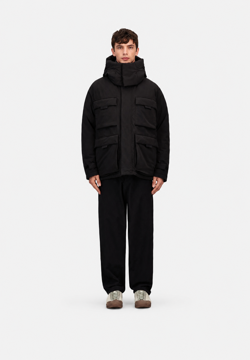 Short Parka In Stretch Down Black- Hombre Amsterdam