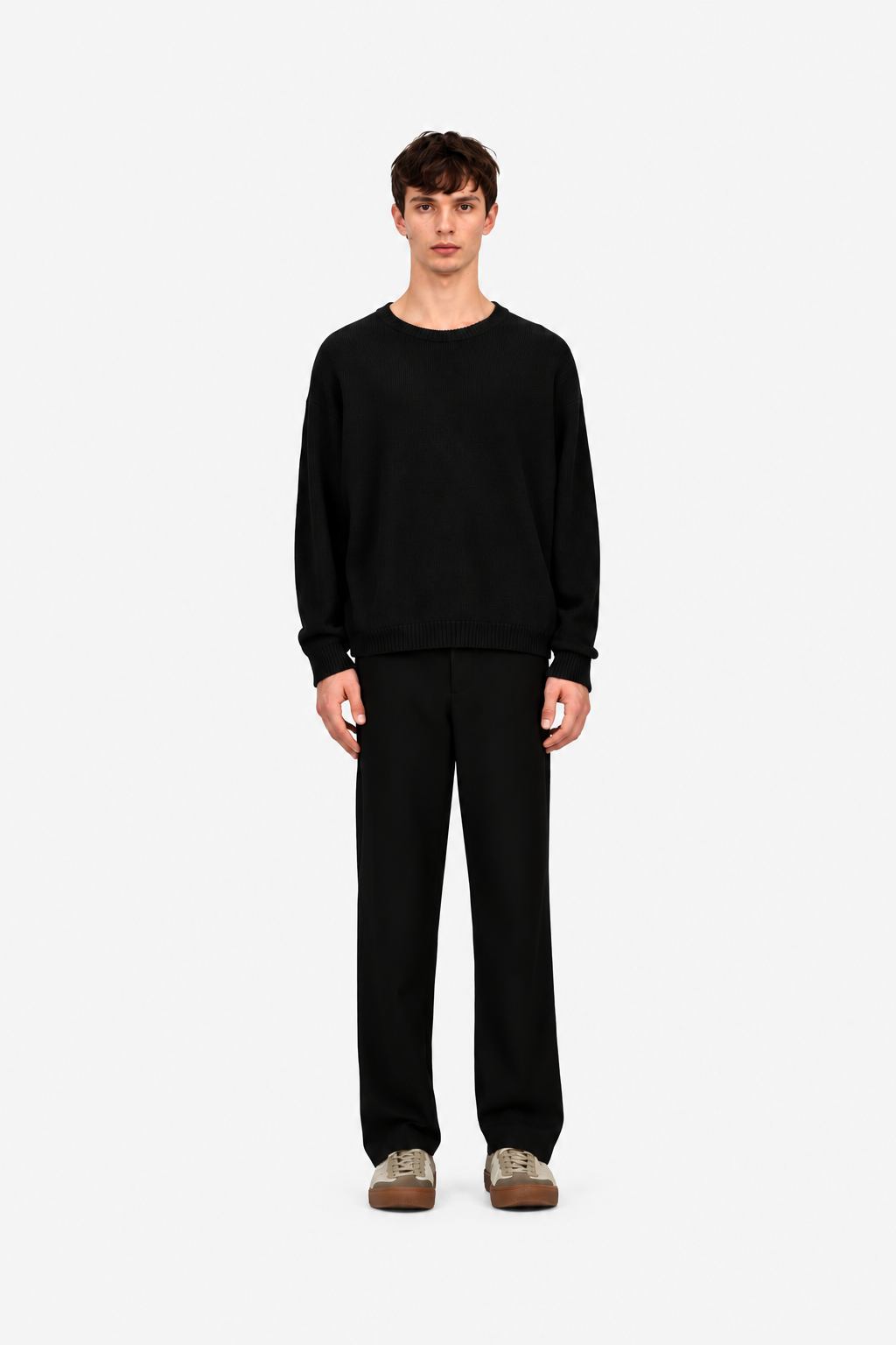 Crew-Neck Jumper In Soft Wool Black-Hombre Amsterdam