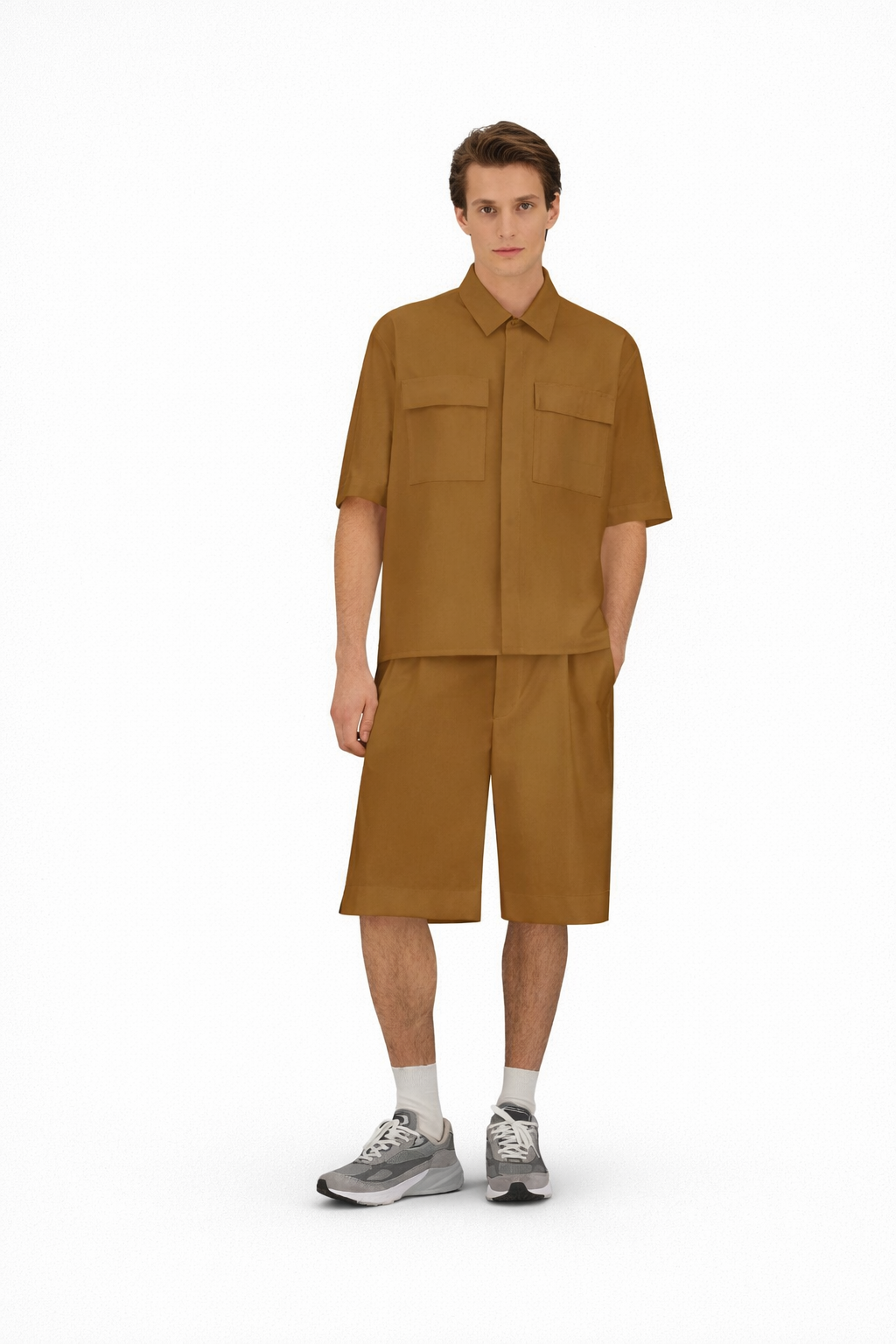Wool Shirt Short Sleeves Olive- Hombre Amsterdam