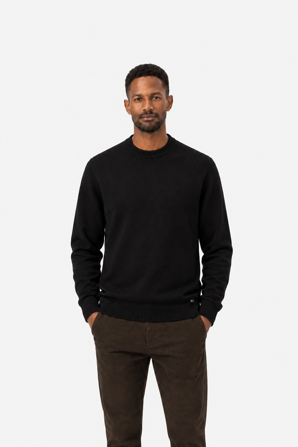 Cotton Merino Heavy Knit Pullover Pure Black- Hombre Amsterdam