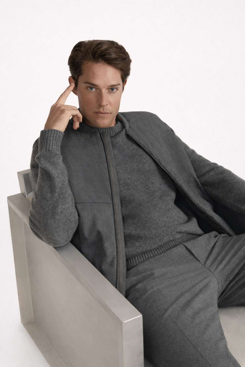 Mitch Stretch Wool Bomber Vest Mid Grey- Hombre Amsterdam