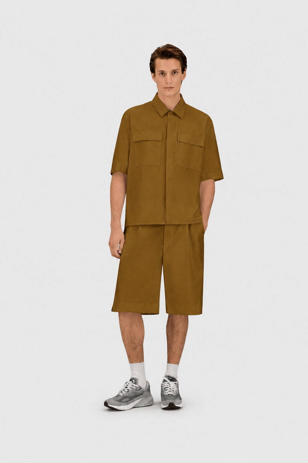 Wool Shirt Short Sleeves Olive- Hombre Amsterdam