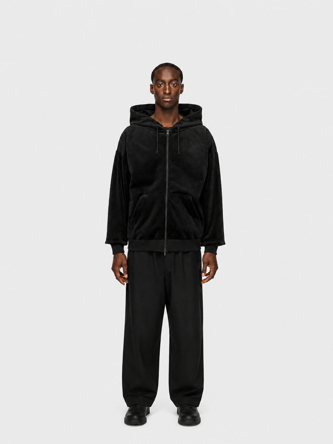 Velvet Corduroy Zip Hoodie Black