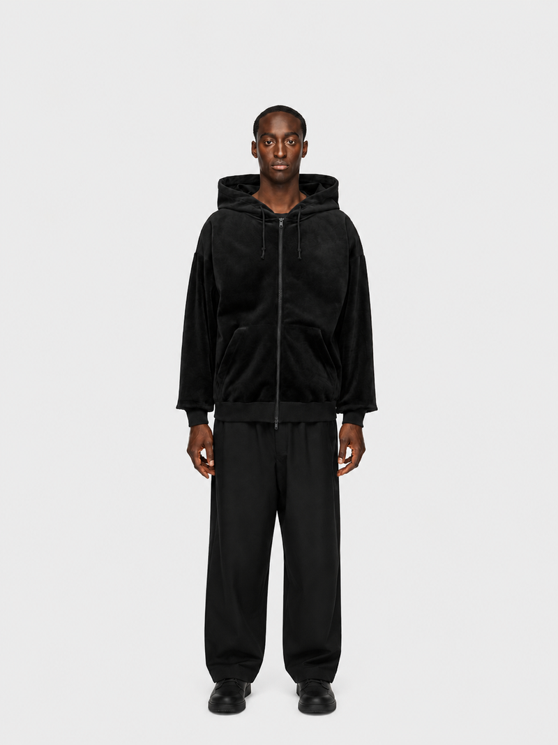Velvet Corduroy Zip Hoodie Black