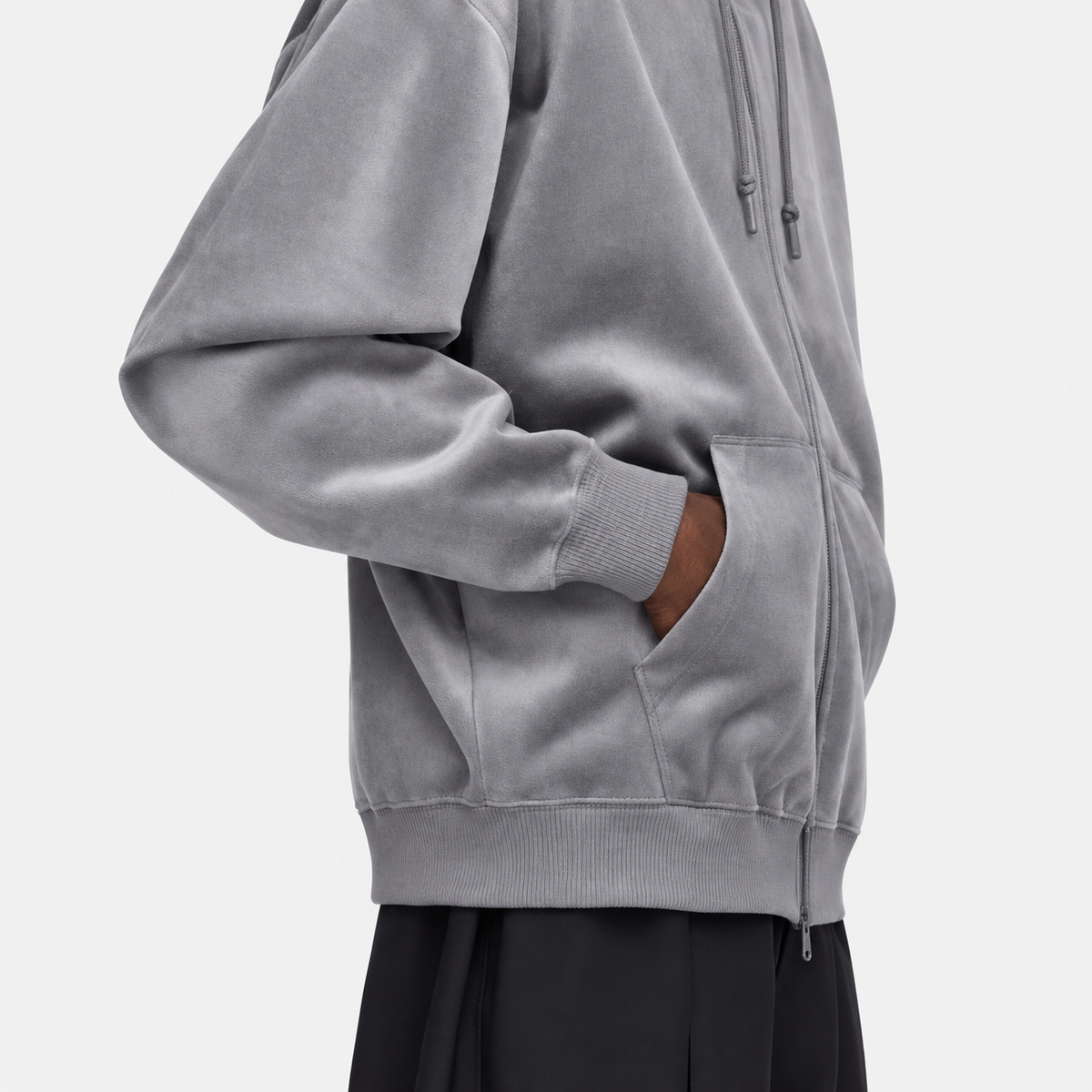 Velvet Corduroy Zip Hoodie Grey Five- Hombre Amsterdam
