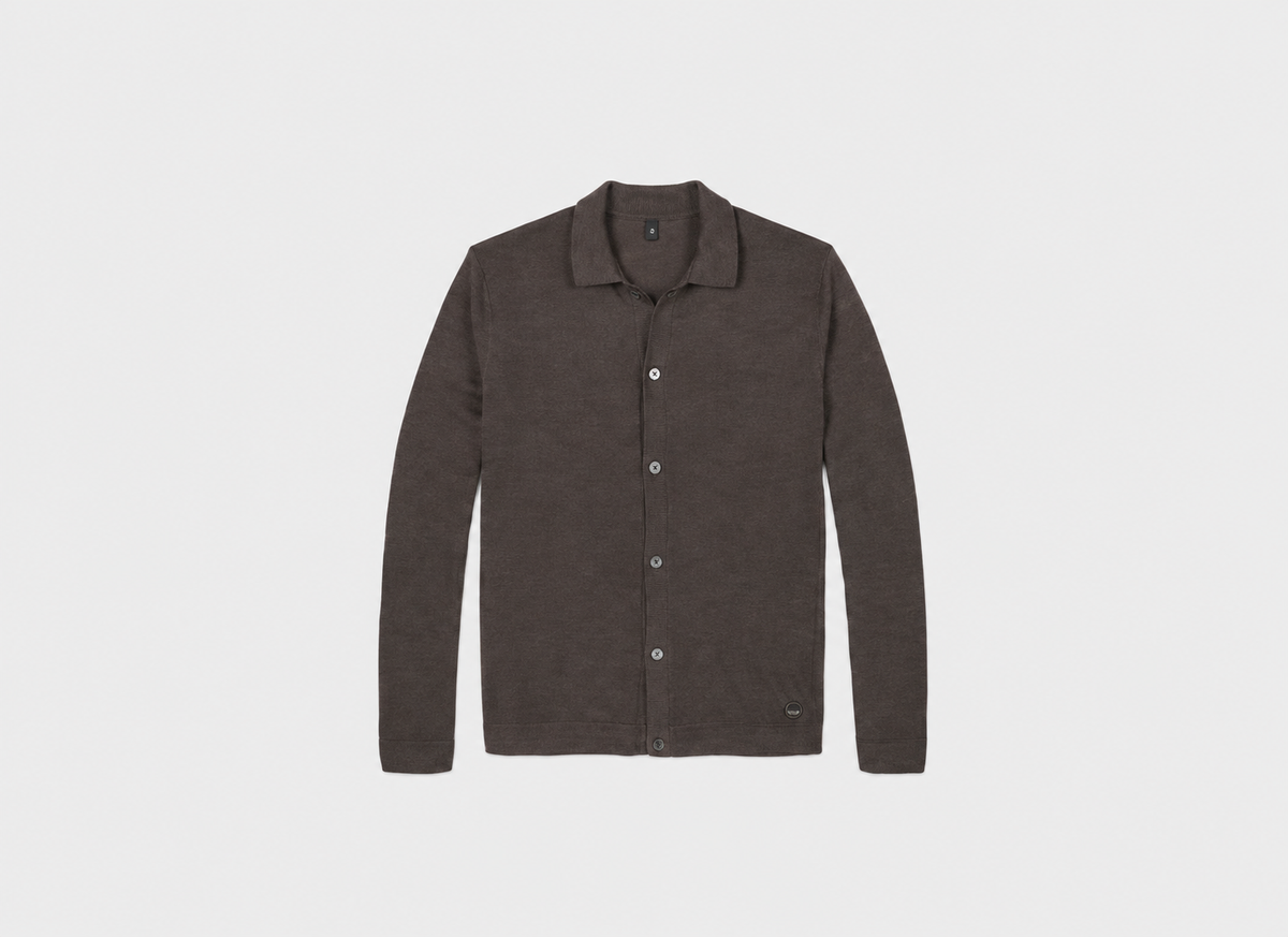Pearson Merino Cardigan Dark Brown Melange- Hombre Amsterdam