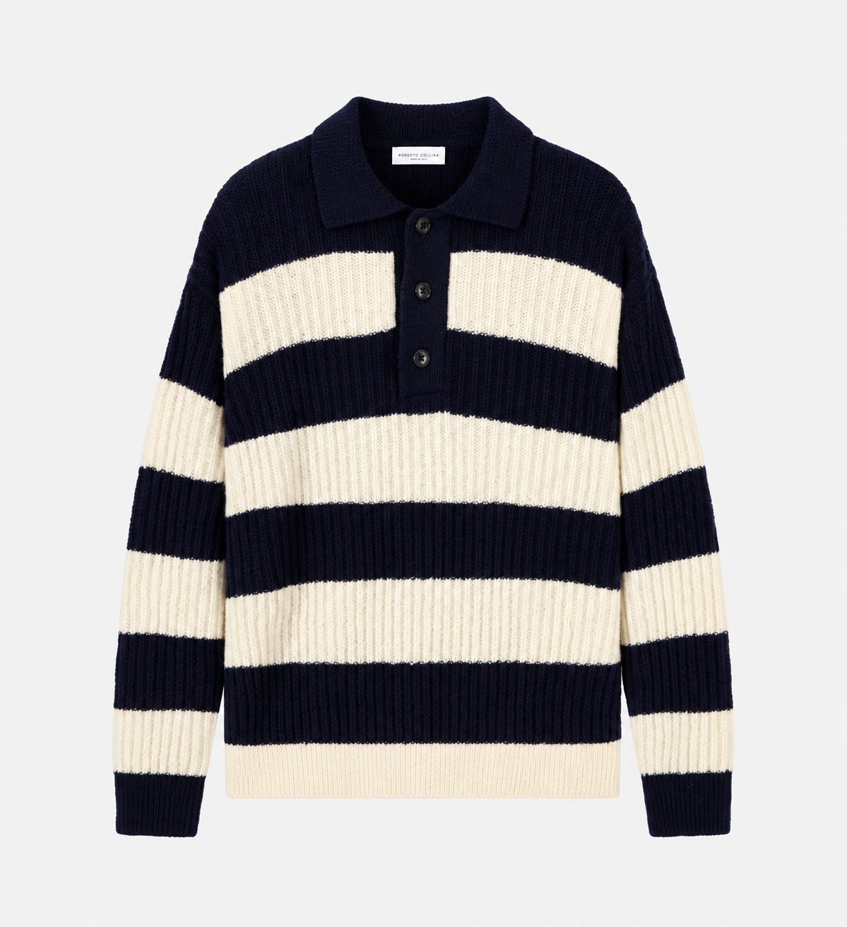 Ribbed Striped Polo Shirt Navy Ecru- Hombre Amsterdam
