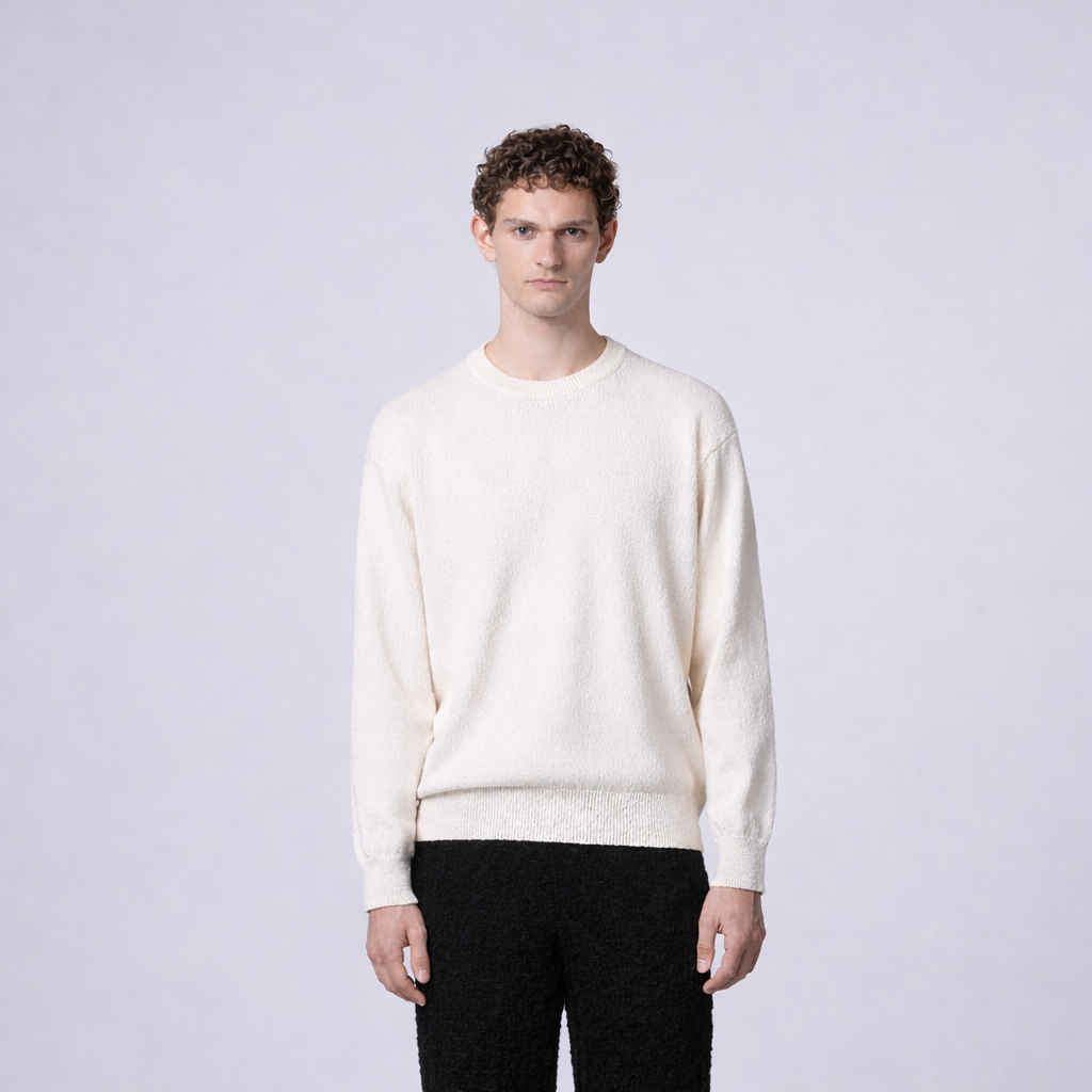 Textured Crew Neck Sweat Ecru- Hombre Amsterdam
