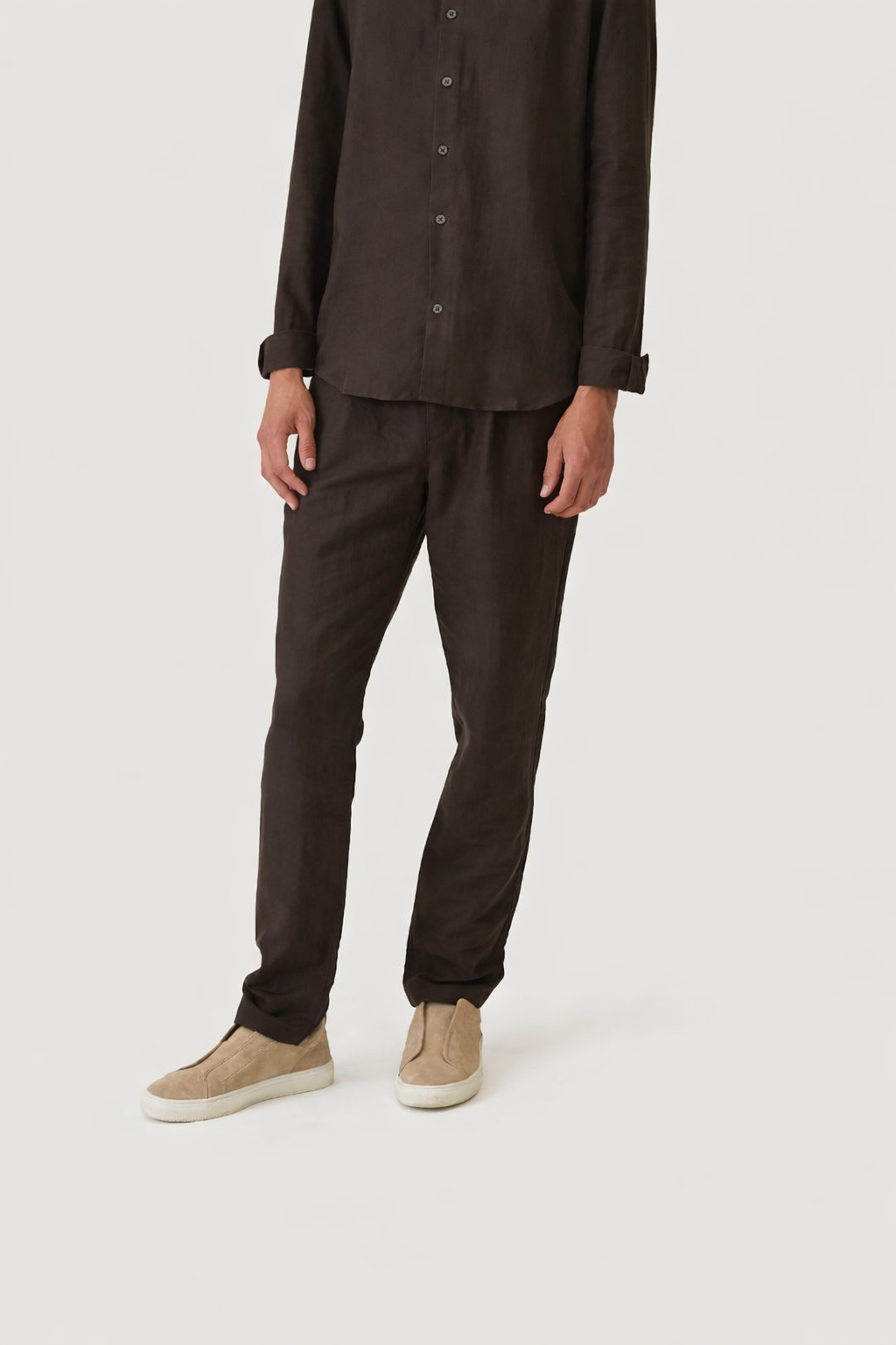 Summer Wool Pleated Comfort Trousers Dark Brown- Hombre Amsterdam