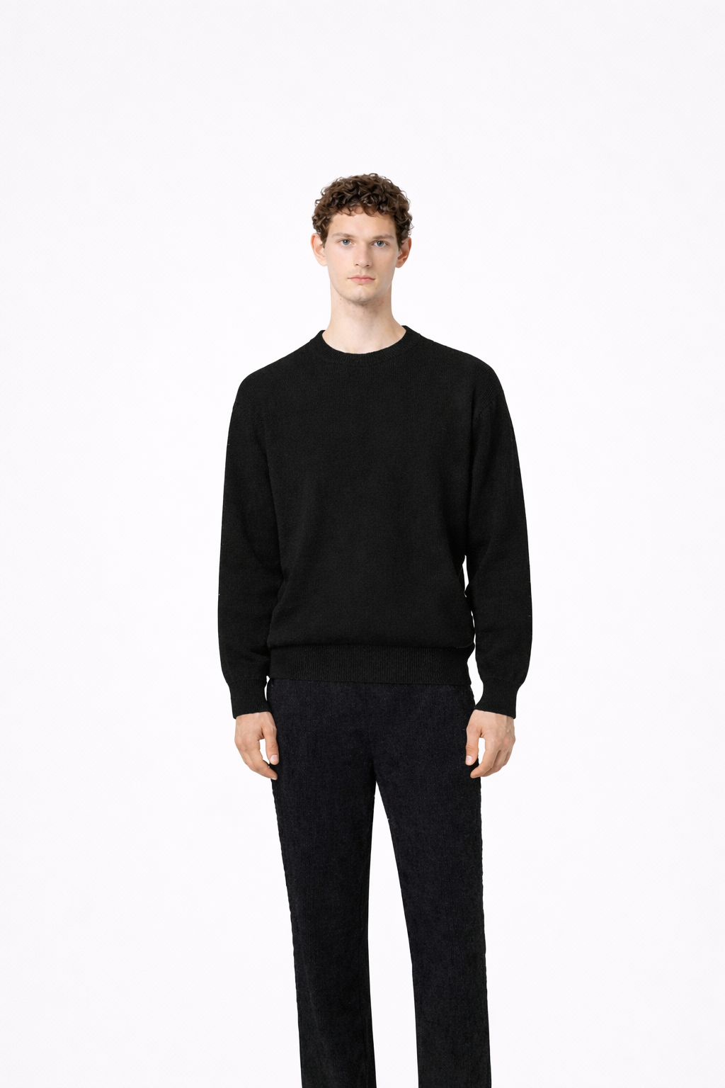 Textured Crew Neck Sweat Black- Hombre Amsterdam