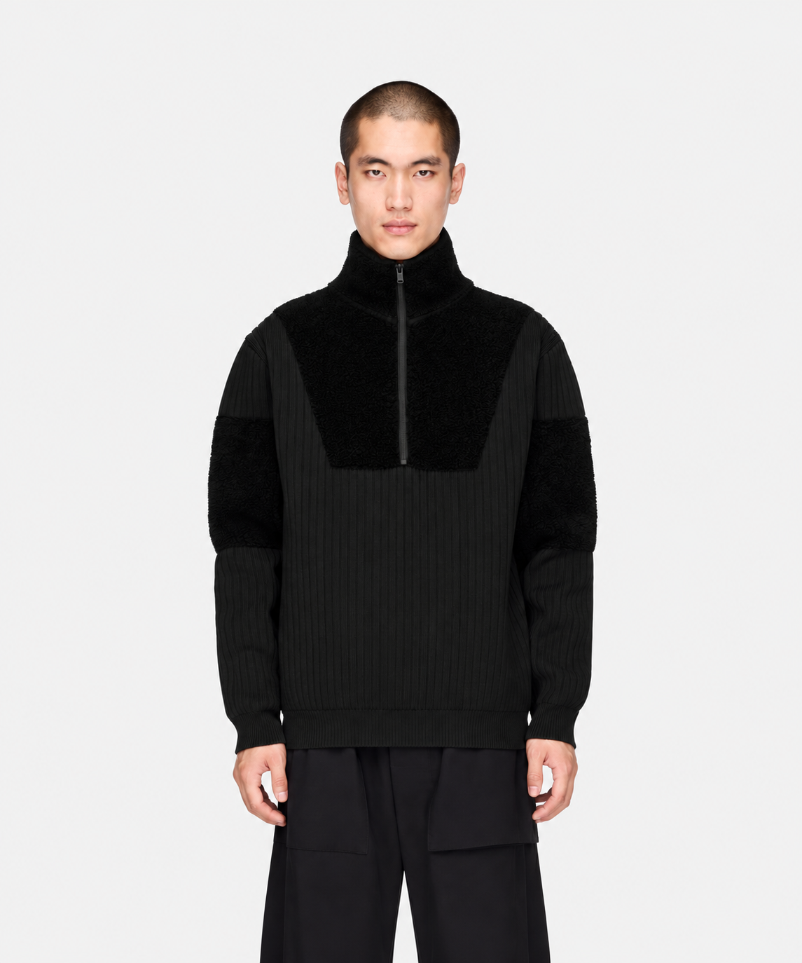 Knitted Panel Block Sweatshirt Black- Hombre Amsterdam