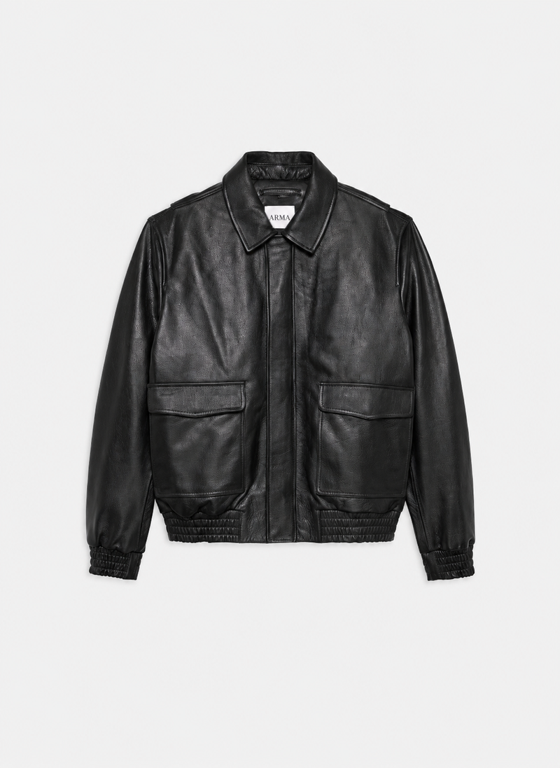 Bari Leather Bomber Jacket Black- Hombre Amsterdam