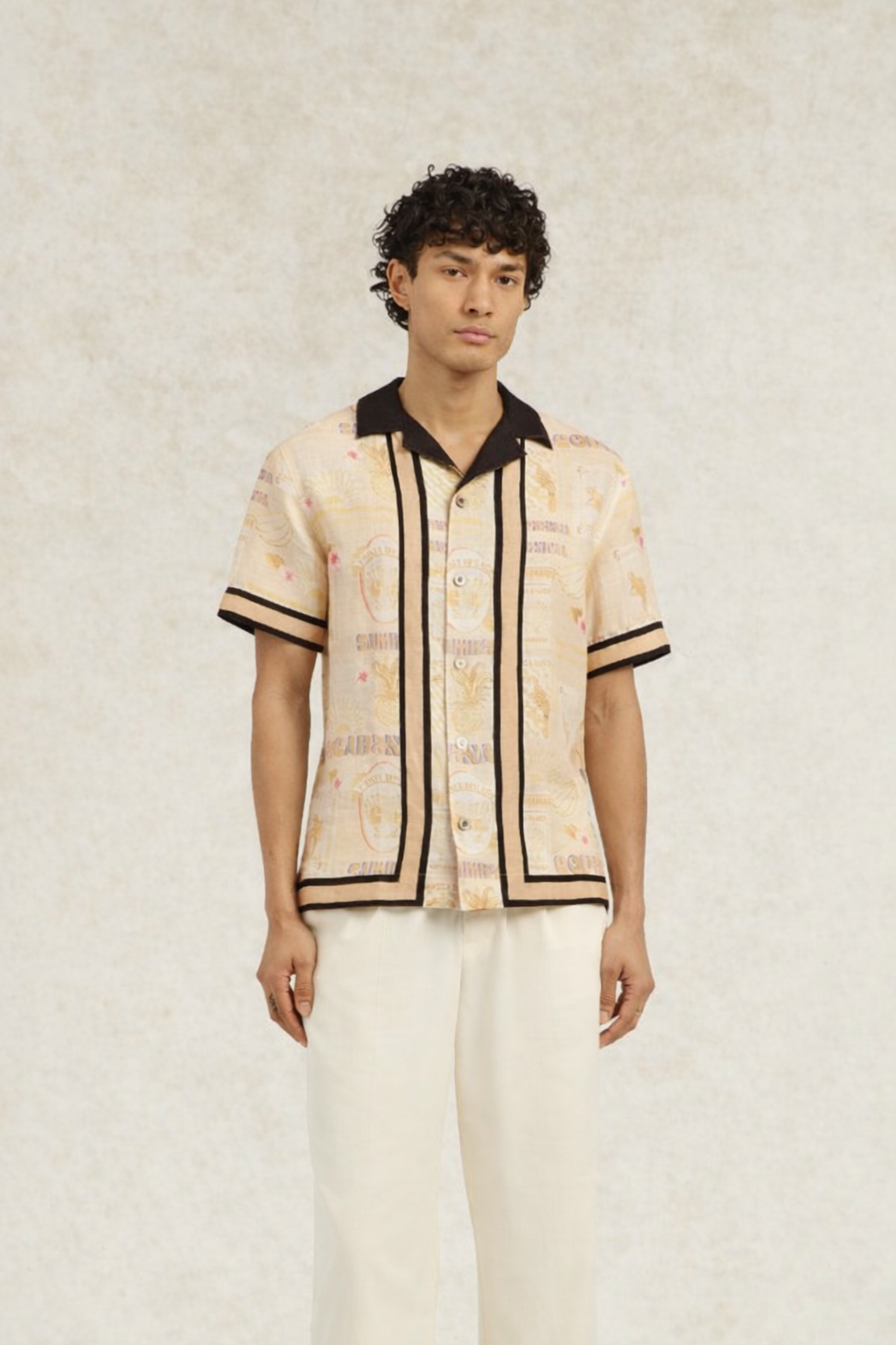 Monte Cristo Printed Linen Shirt Ecru- Hombre Amsterdam