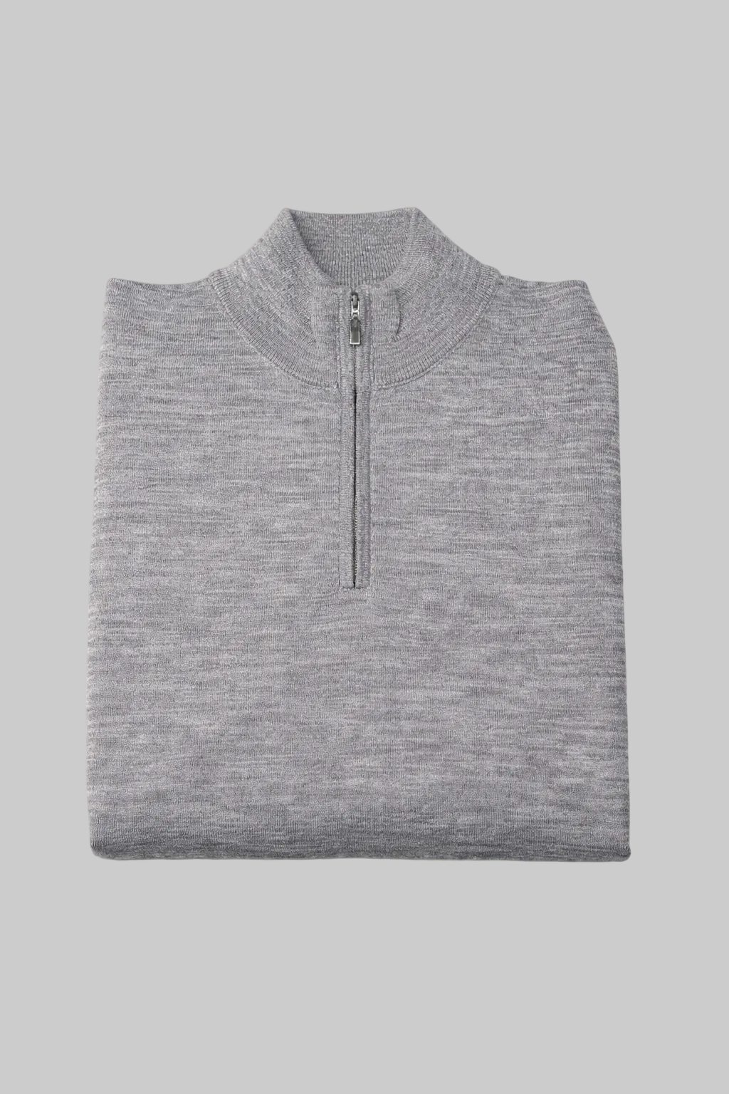 MERSINO HALF ZIP SWEATER GREY MELANGE MERINO WOOL LONG SLEEVE