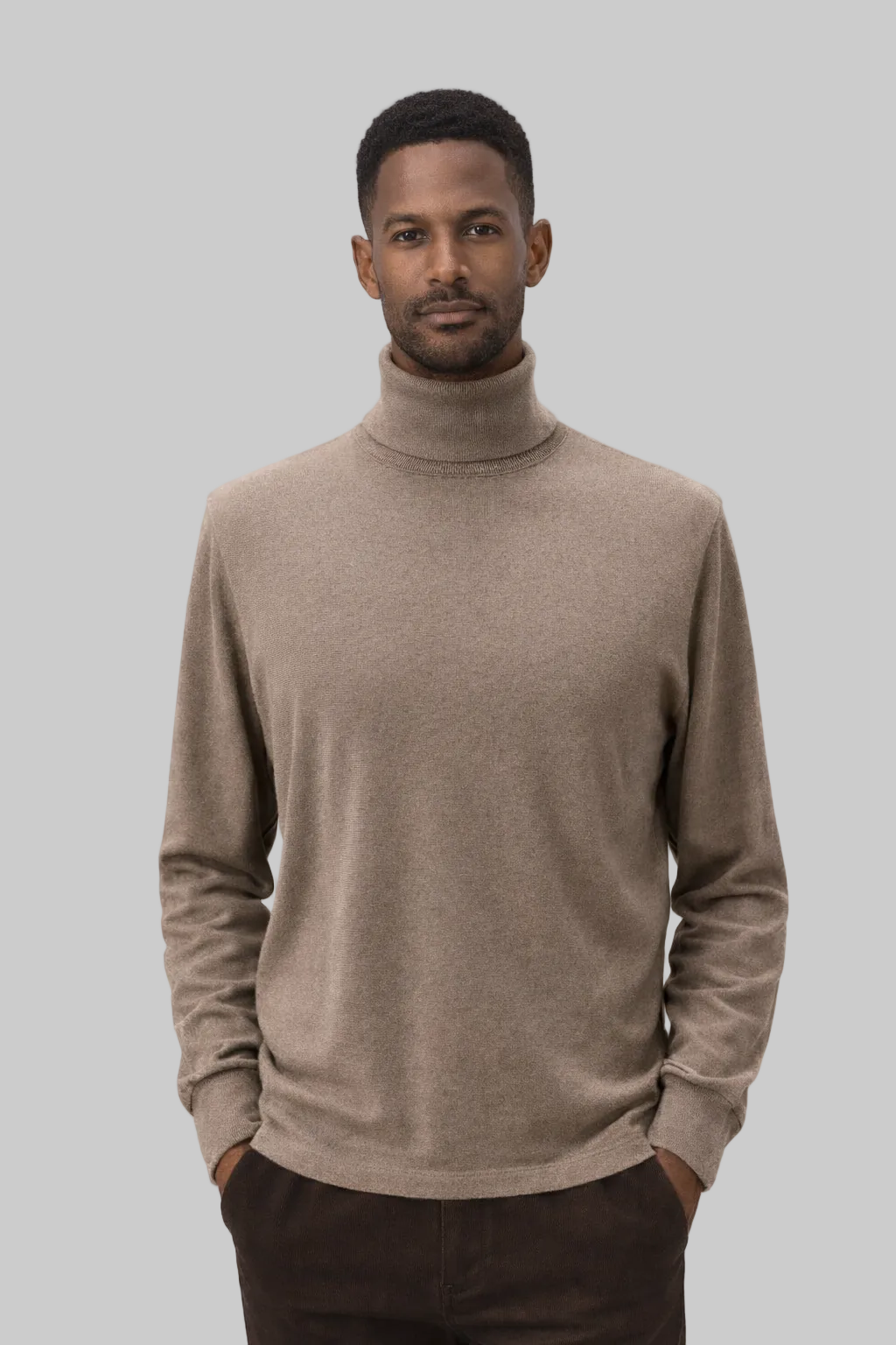 KIEFERMANN SWEATER TAUPE WITH TURTLE-NECK IN MERINO WOOL