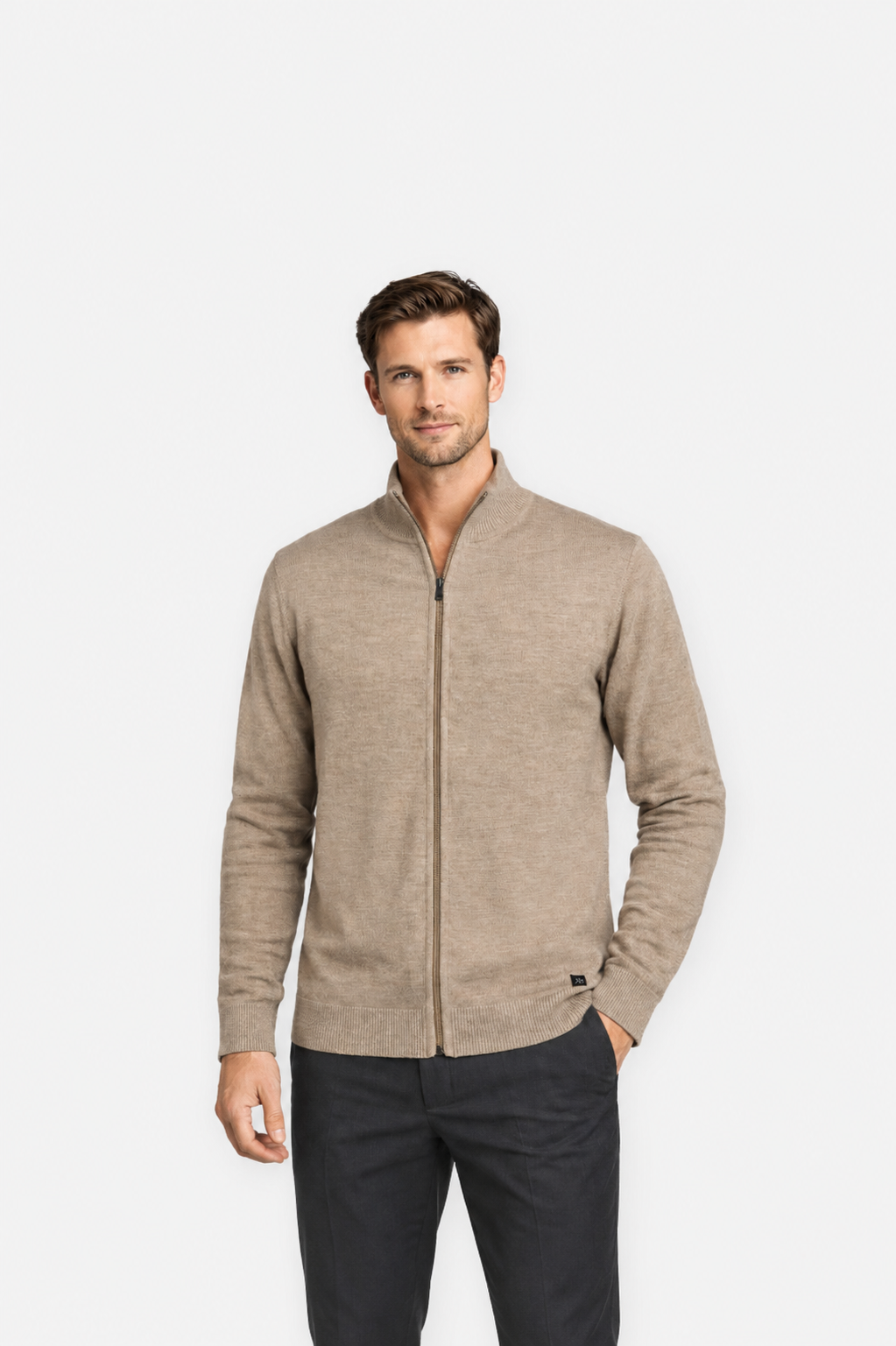 Pratt Full Zip Wool Pullover Camel- Hombre Amsterdam