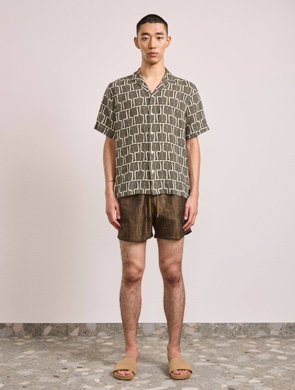 FRESCOBOL ROBERTO LINEN SHIRT ALL OVER PRINT DARK OLIVE- Hombre Amsterdam