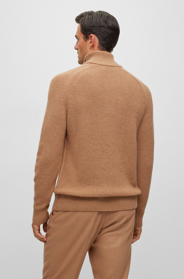 BOSS CAMEL-HAIR SWEATER WITH ZIP
