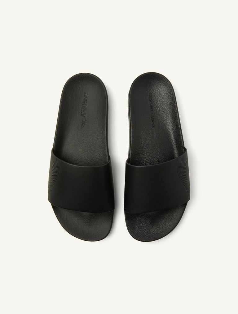 Humberto Leather Wave Print Sliders Black - Hombre Amsterdam