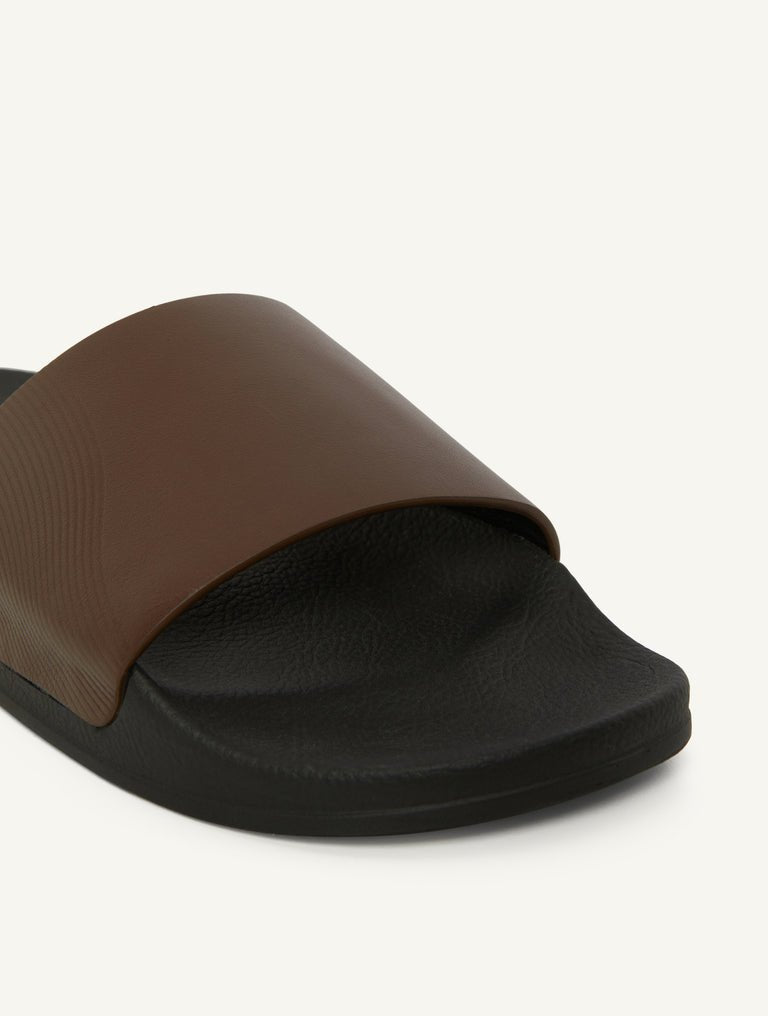 Humberto Leather Wave Print Sliders Brown - Hombre Amsterdam