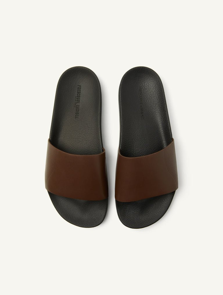 Humberto Leather Wave Print Sliders Brown - Hombre Amsterdam