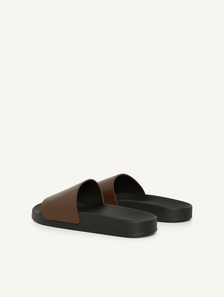Humberto Leather Wave Print Sliders Brown - Hombre Amsterdam