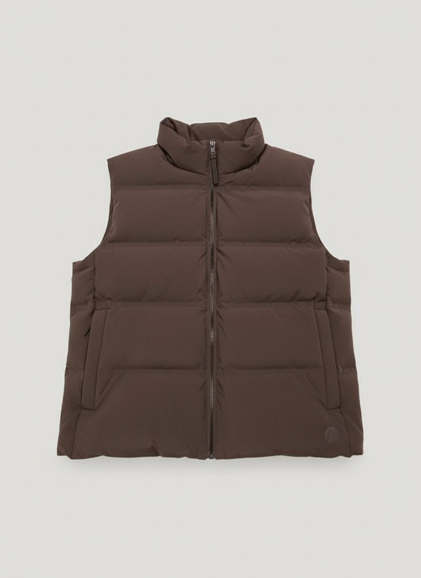 people of shibuya nylon padded bodywarmer dark brown