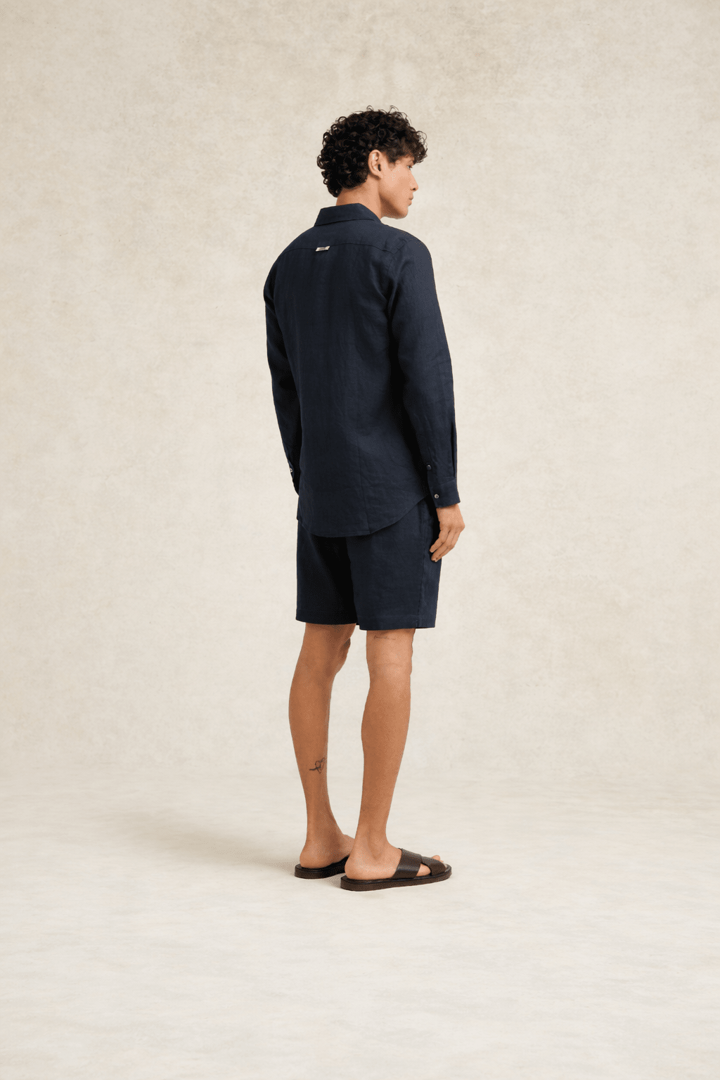 Linen Long Sleeve Shirt Navy Blue - Hombre Amsterdam