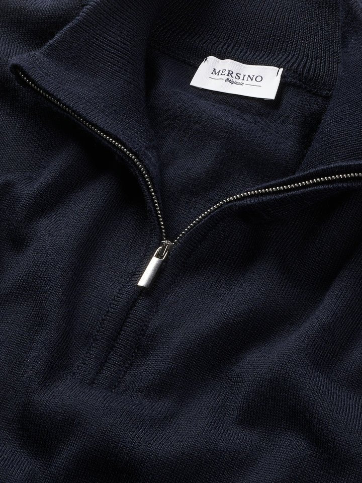 MERSINO ORIGINALE HALF ZIP SWEATER NAVY MERINO WOOL - Hombre Amsterdam