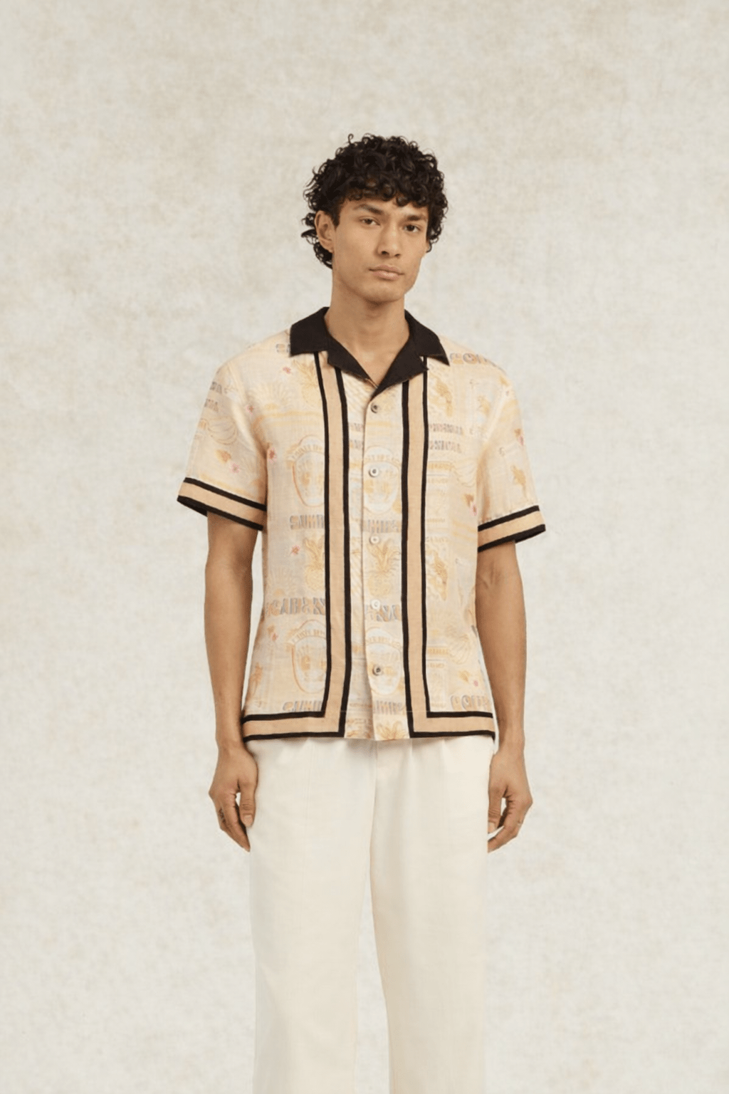 Monte Cristo Printed Linen Shirt Ecru - Hombre Amsterdam