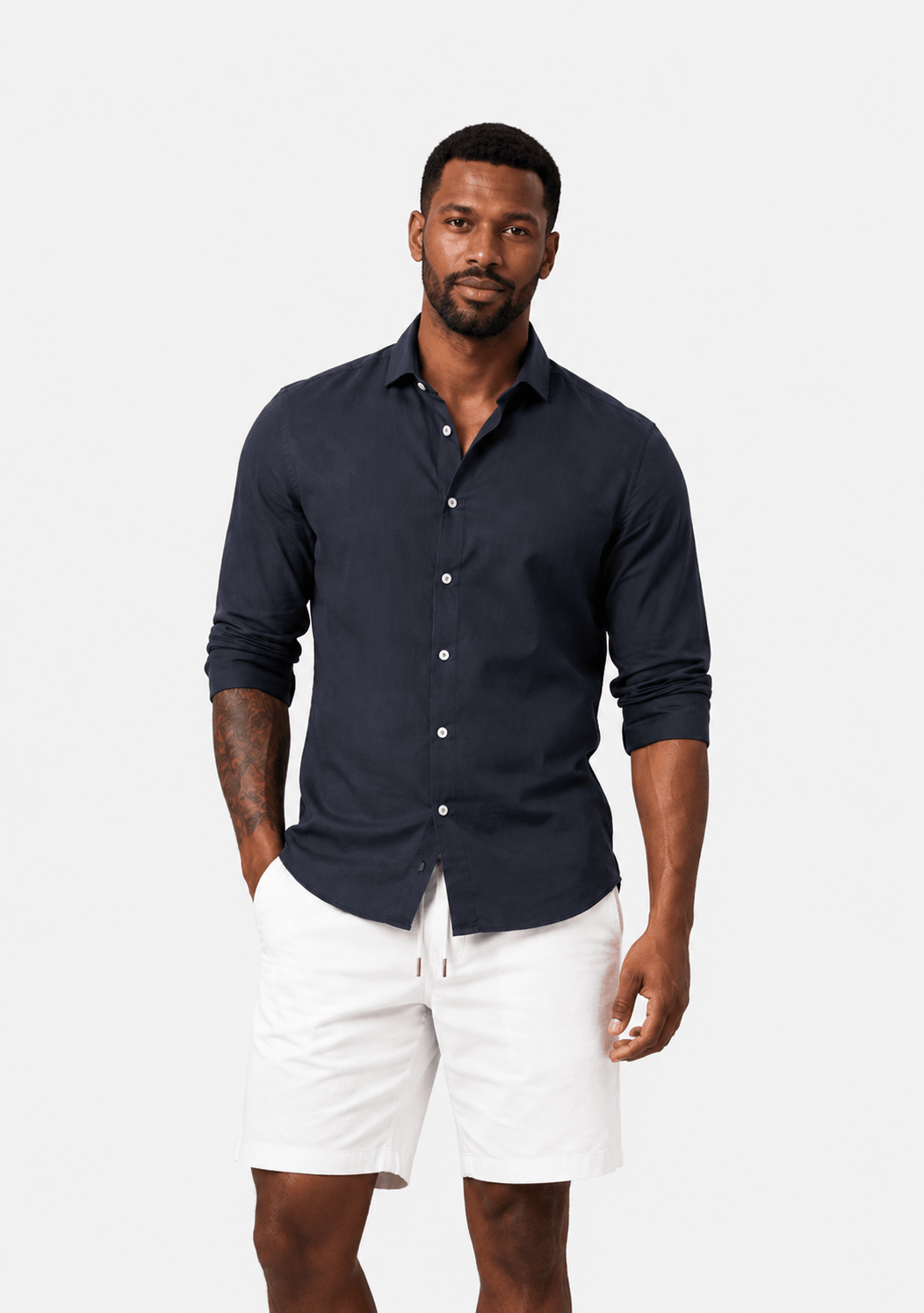 Navy Blue Linen Shirt - Hombre Amsterdam