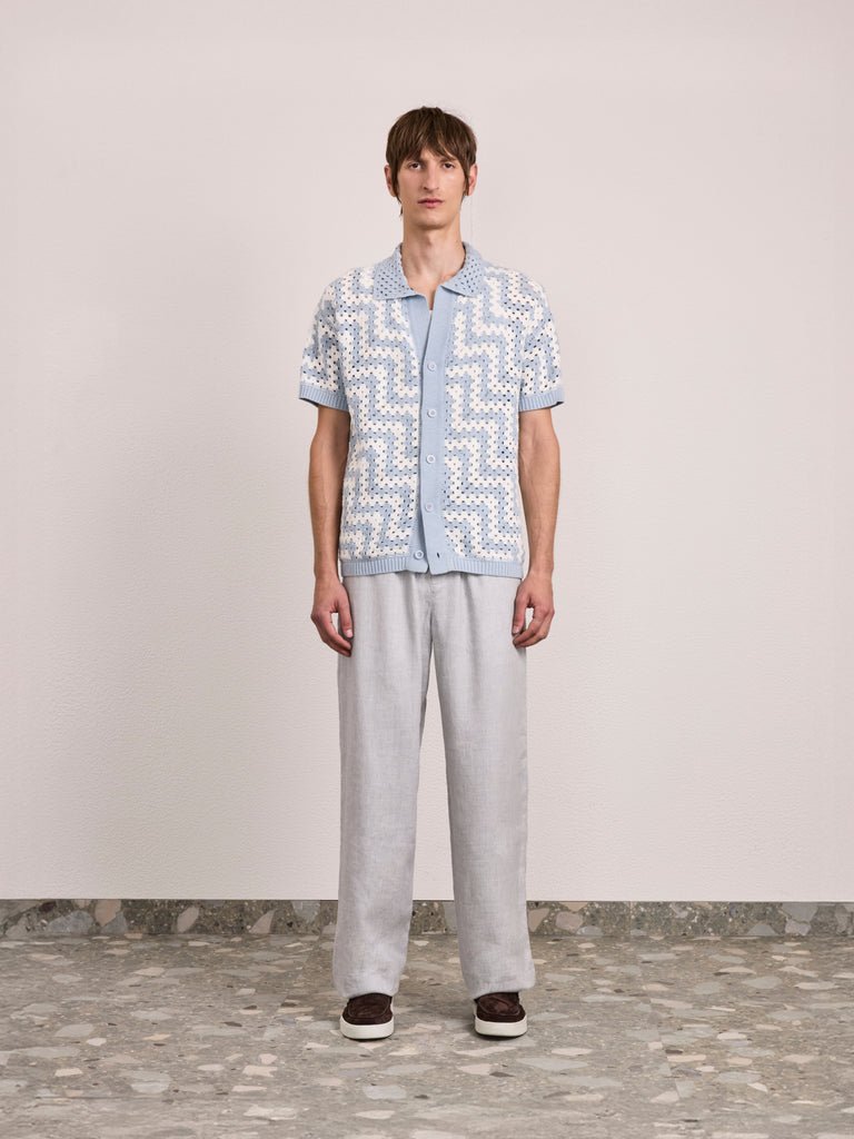 Pinto Cotton Crochet Cardigan Coastal Blue - Hombre Amsterdam