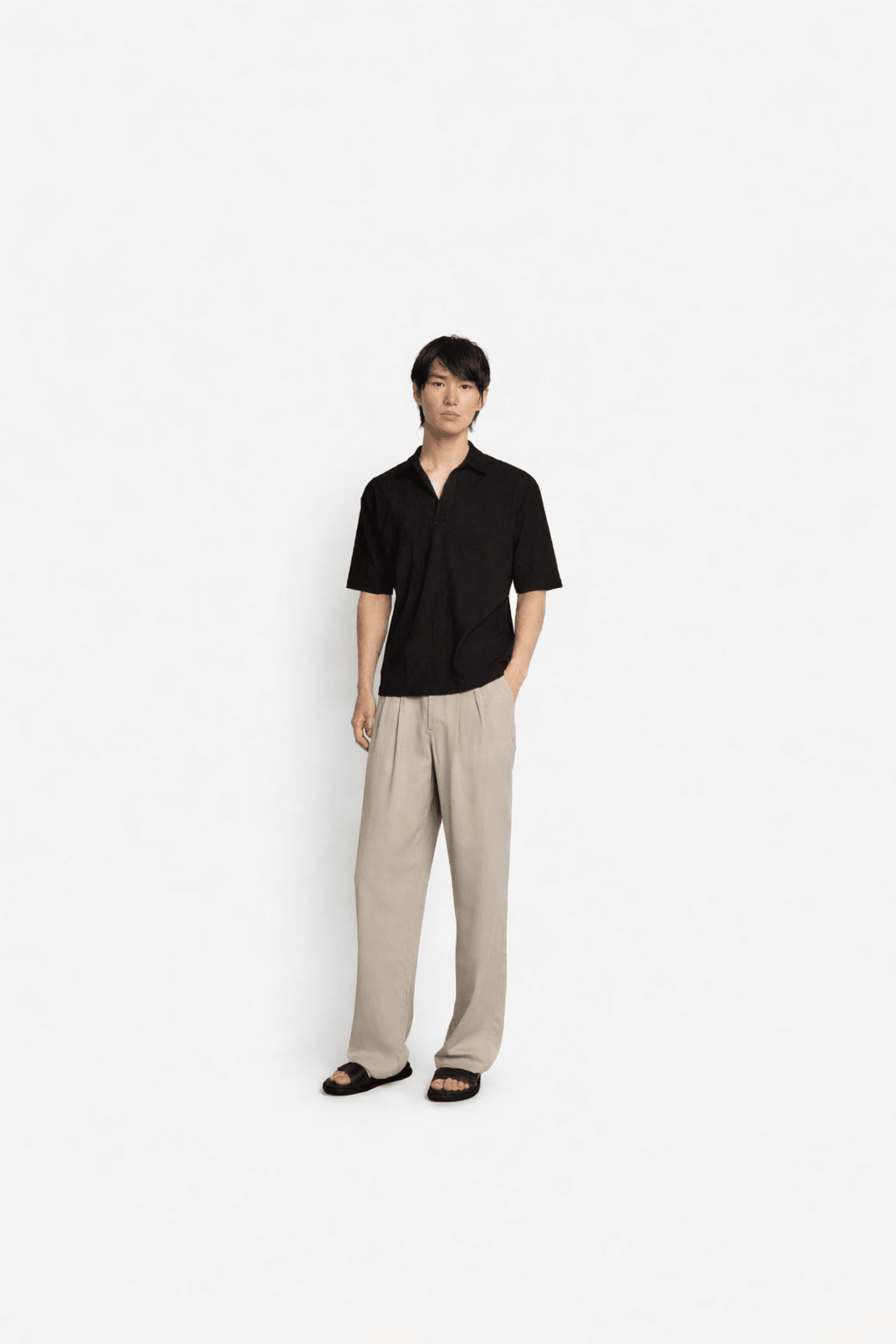 Polo Shirt Ribbed Barre Texture Black - Hombre Amsterdam