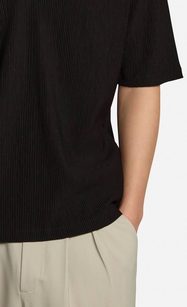 Polo Shirt Ribbed Barre Texture Black - Hombre Amsterdam
