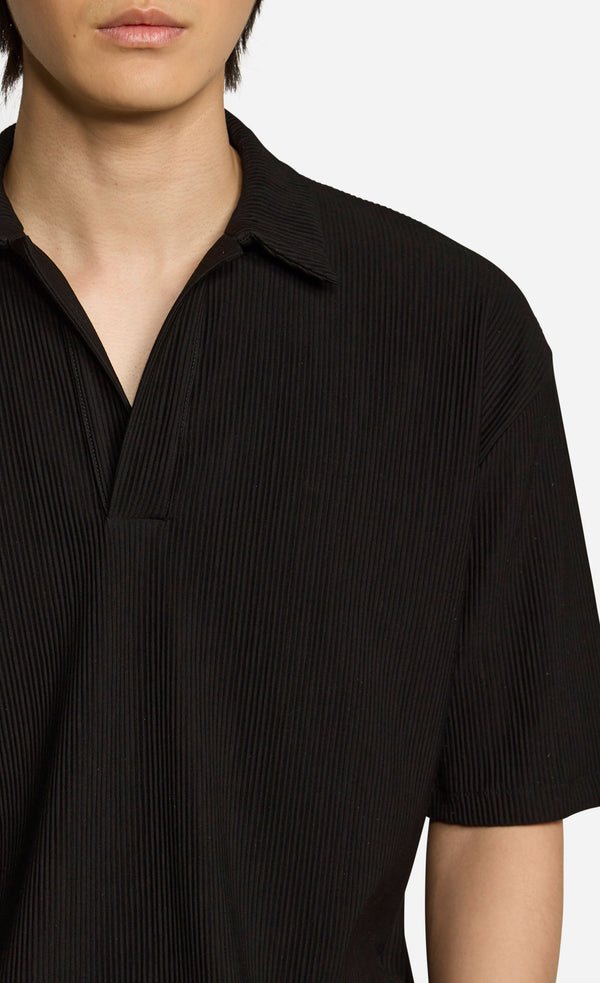Polo Shirt Ribbed Barre Texture Black - Hombre Amsterdam
