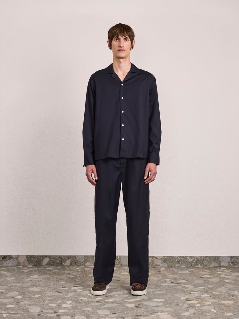 Safra Tropical Wool Shirt Navy - Hombre Amsterdam