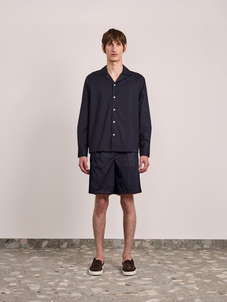 Sereno Tropical Wool Pleated Short Navy - Hombre Amsterdam
