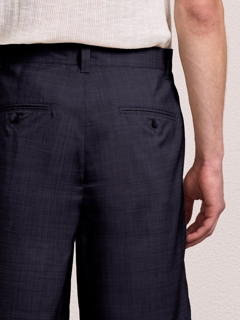 Sereno Tropical Wool Pleated Short Navy - Hombre Amsterdam