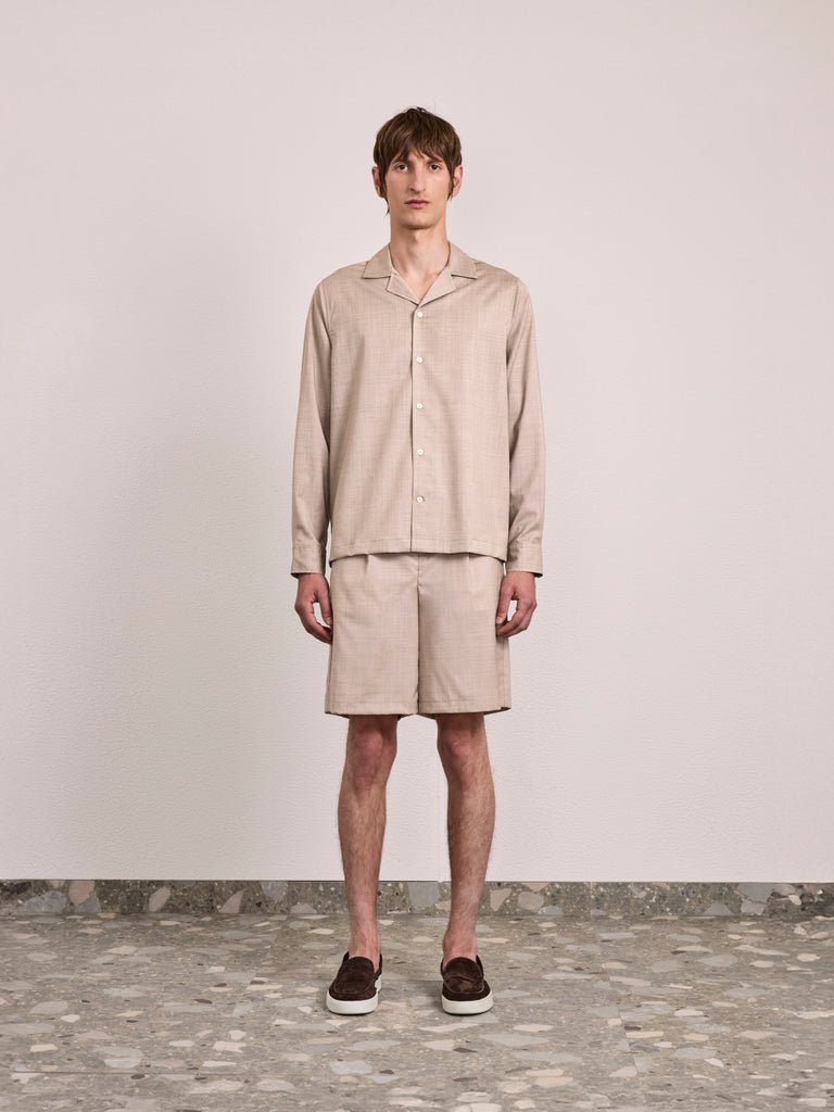 Sereno Tropical Wool Pleated Short Sand - Hombre Amsterdam