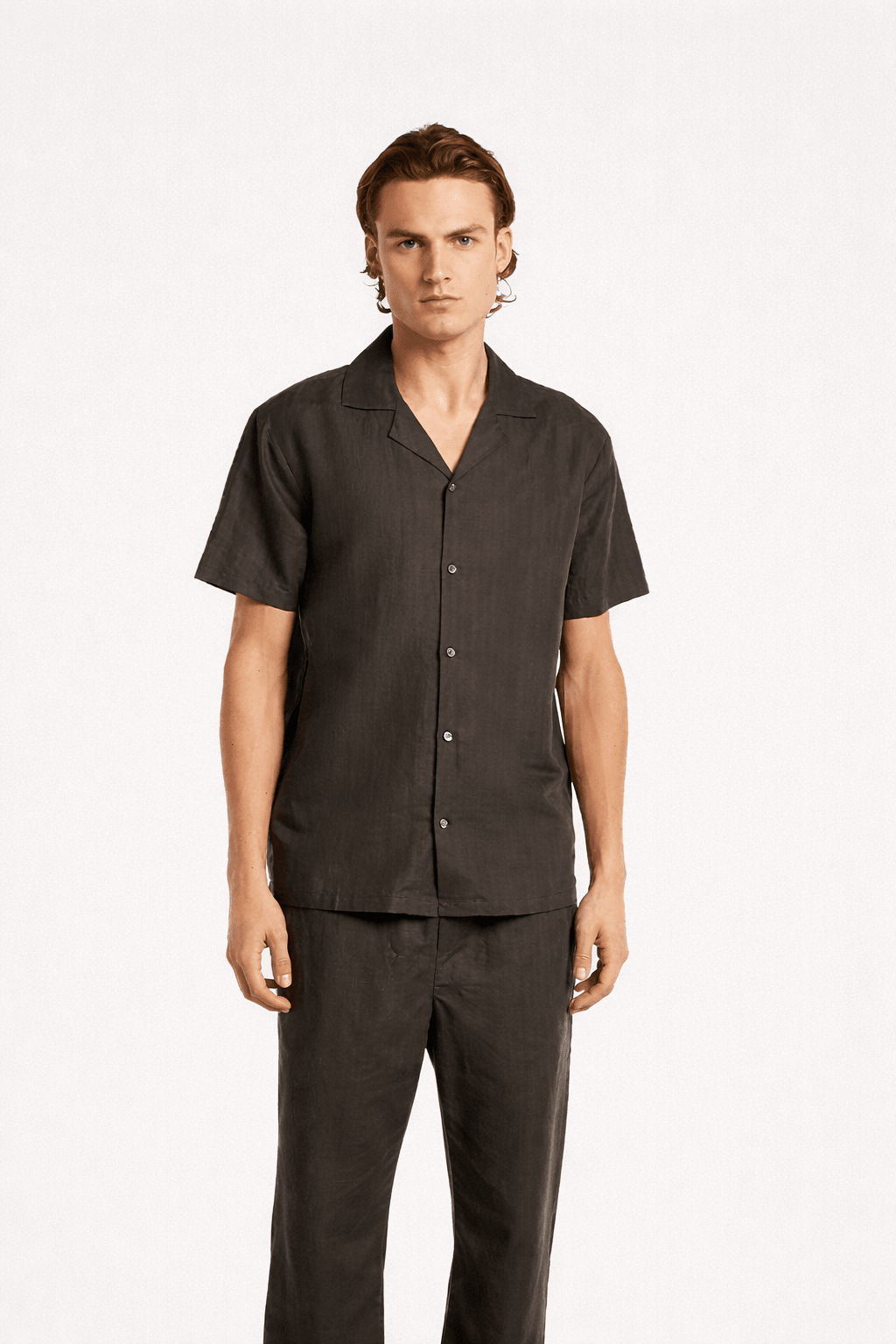 Stretch Linen Cotton Shirt Dark Brown - Hombre Amsterdam