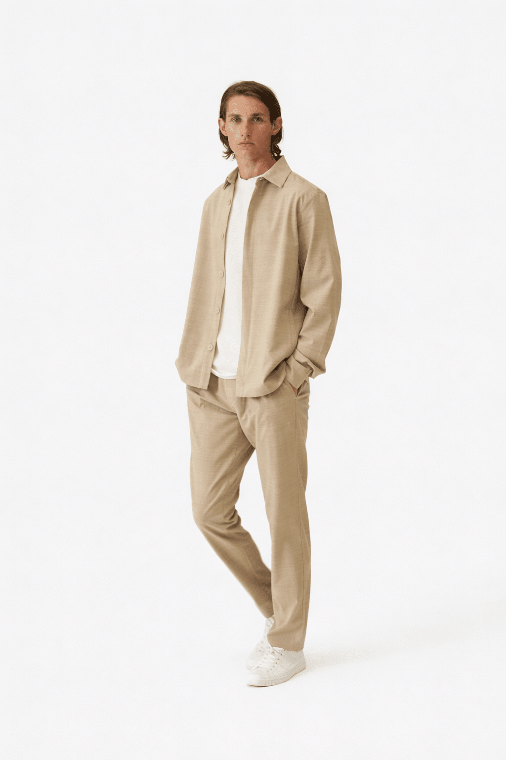 Summer Wool Shirt Jacket Light Sand Melange - Hombre Amsterdam